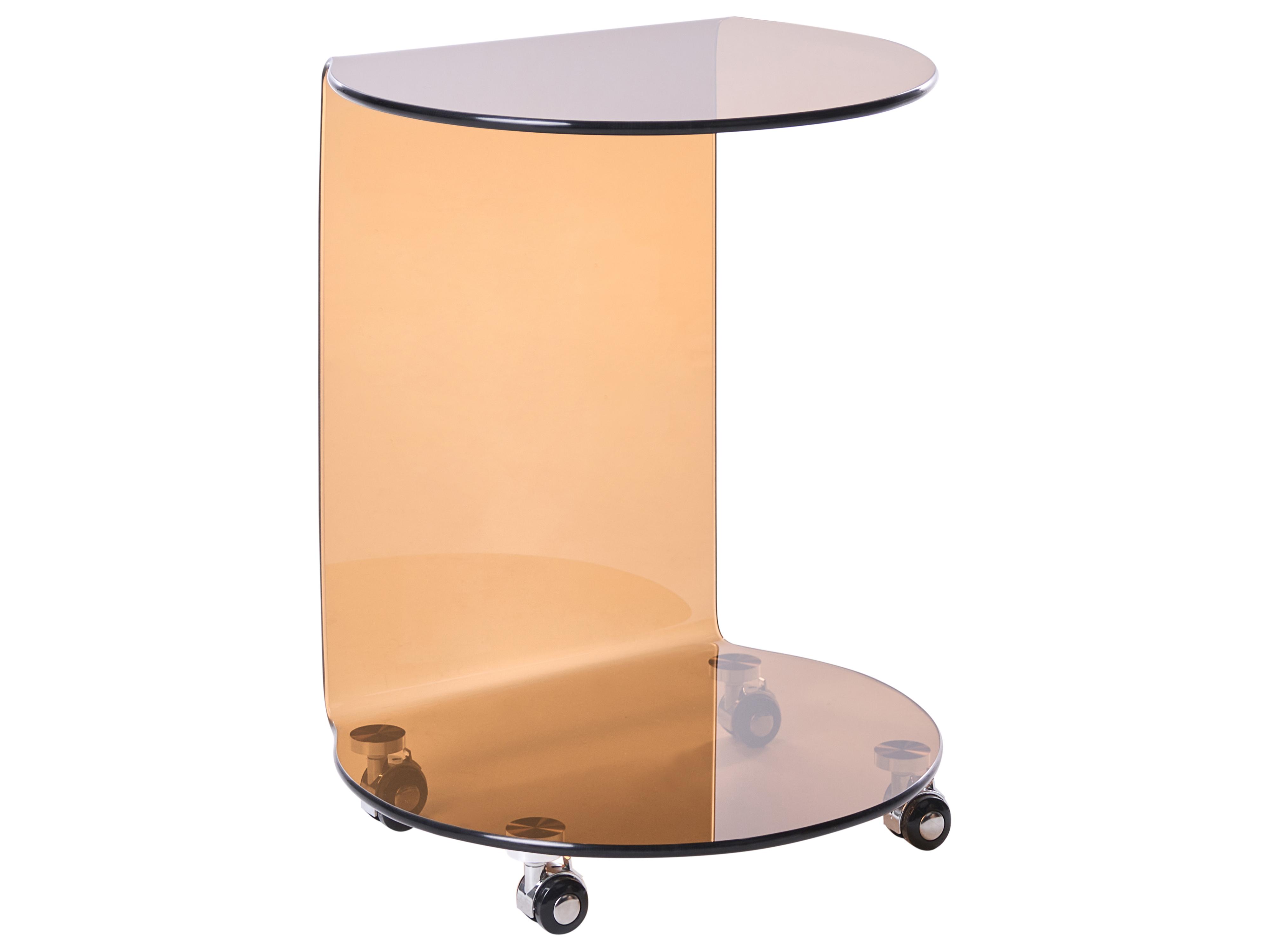 Side Table MINTO Tempered Glass Brown with Wheels