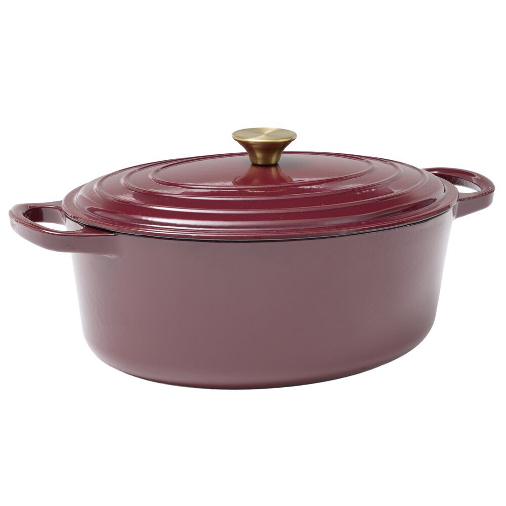 Cocotte en fonte ovale 6L avec poignée dorée L40X31XH12 cm (2 modèles bordeaux ou blanc)