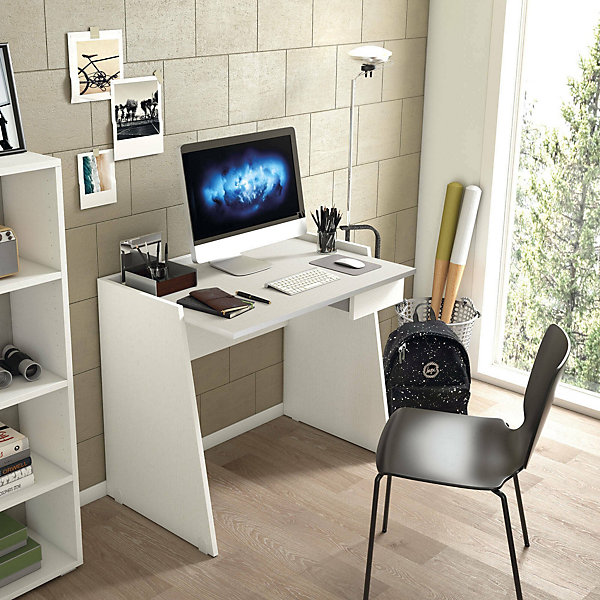Bureau Calendula, Bureau moderne avec tiroir, Table d'étude ou de bureau, Porte-livre PC, 100% Made in Italy, 90x60h80 cm, Blanc