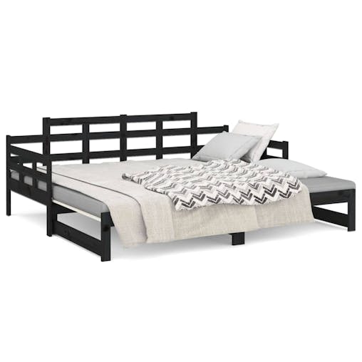 NNEVL Pull-out Day Bed Black Solid Wood Pine 2x(92x187) cm