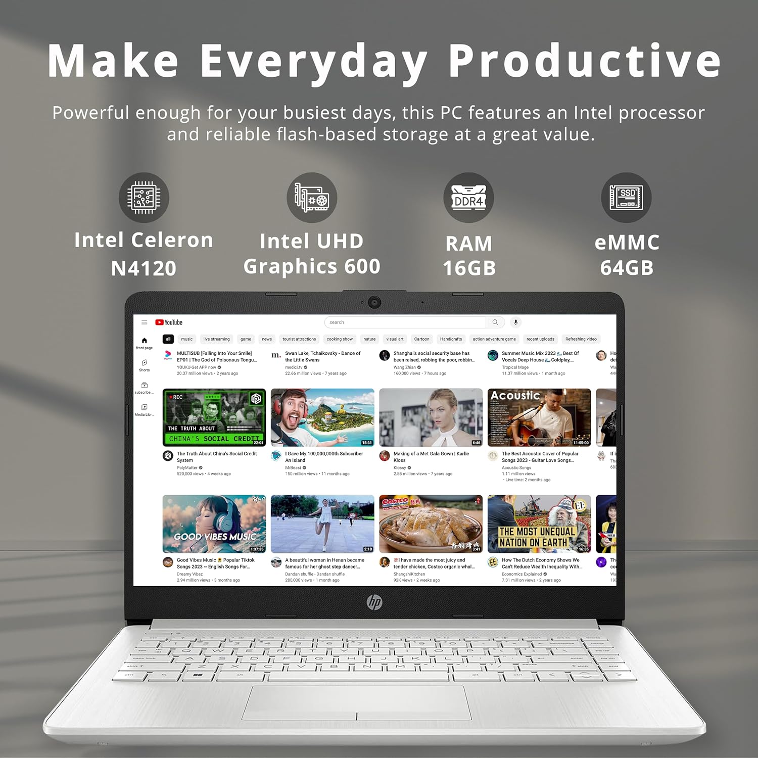 HP Stream 14 HD BrightView Laptop  Intel Celeron N4120 Processor  16GB RAM  64GB SSD  Intel UHD Graphics  720p Webcam  WiFi  HDMI  Win 11 S  Silver (Renewed)