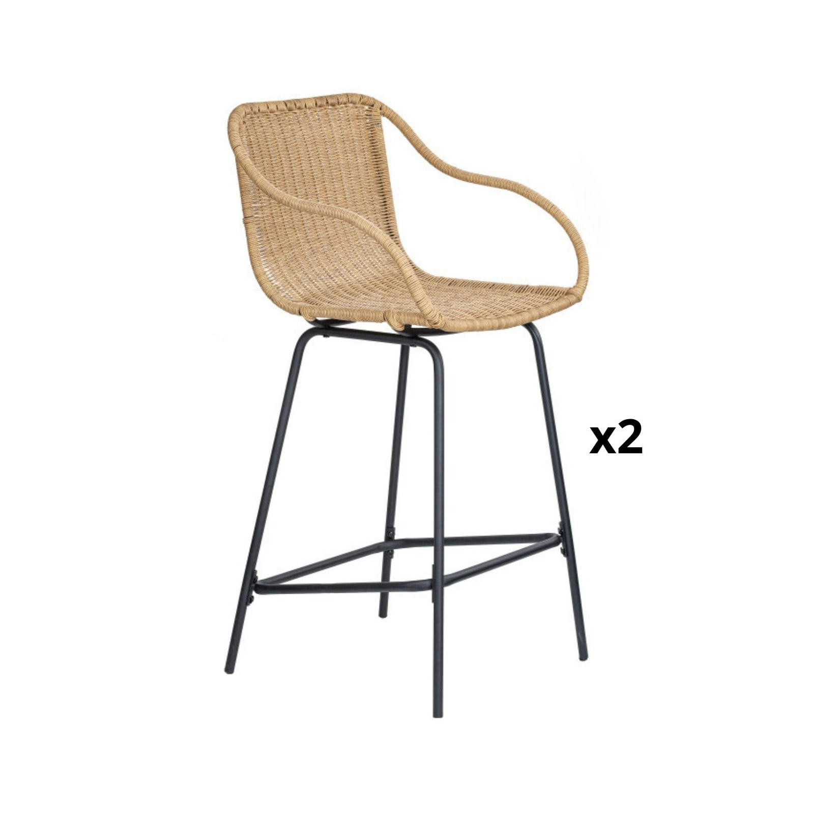 MOOREA - Chaises de bar et d'ilot 65 cm  en rotin synthétique et métal-Lot de 2
