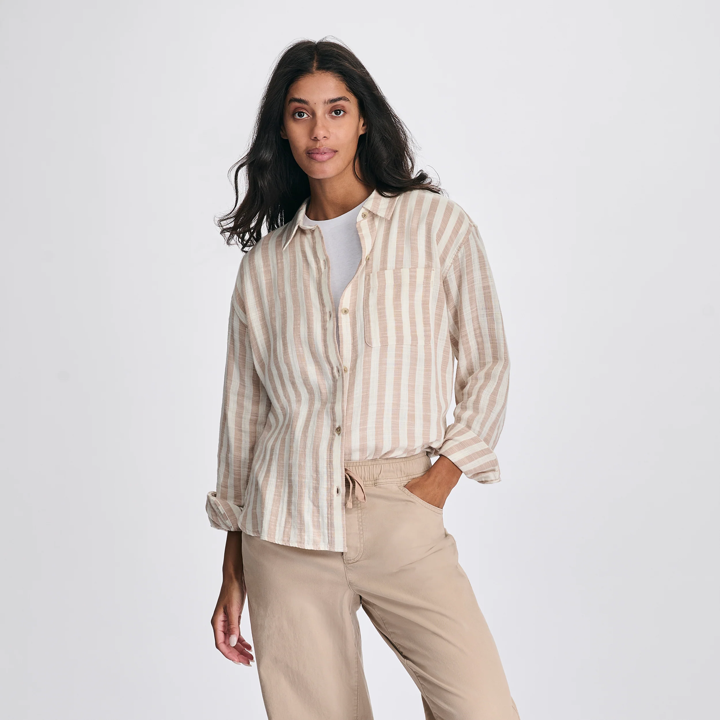 Women's Woven Stripe Cotton Long Sleeve Shirt