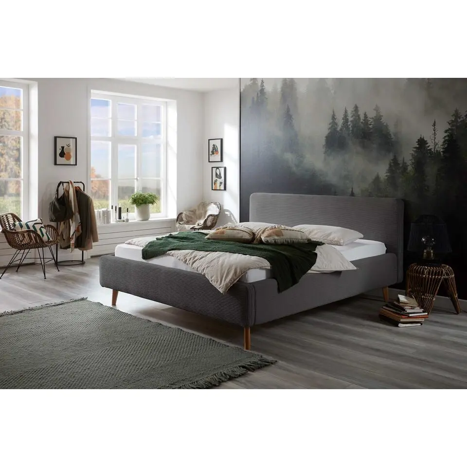 Bed Madras 180x200cm met opbergruimte ribfluweel - grijs