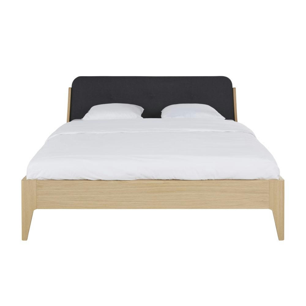 Jordan - Lit avec tête de lit gris anthracite 180x200