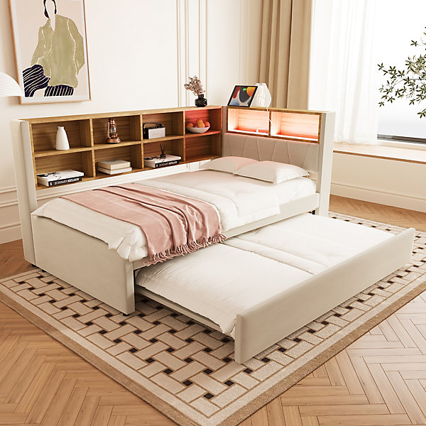 Canapé 3 places convertible avec coffre de rangement, revêtement tissu et design contemporain pour salon