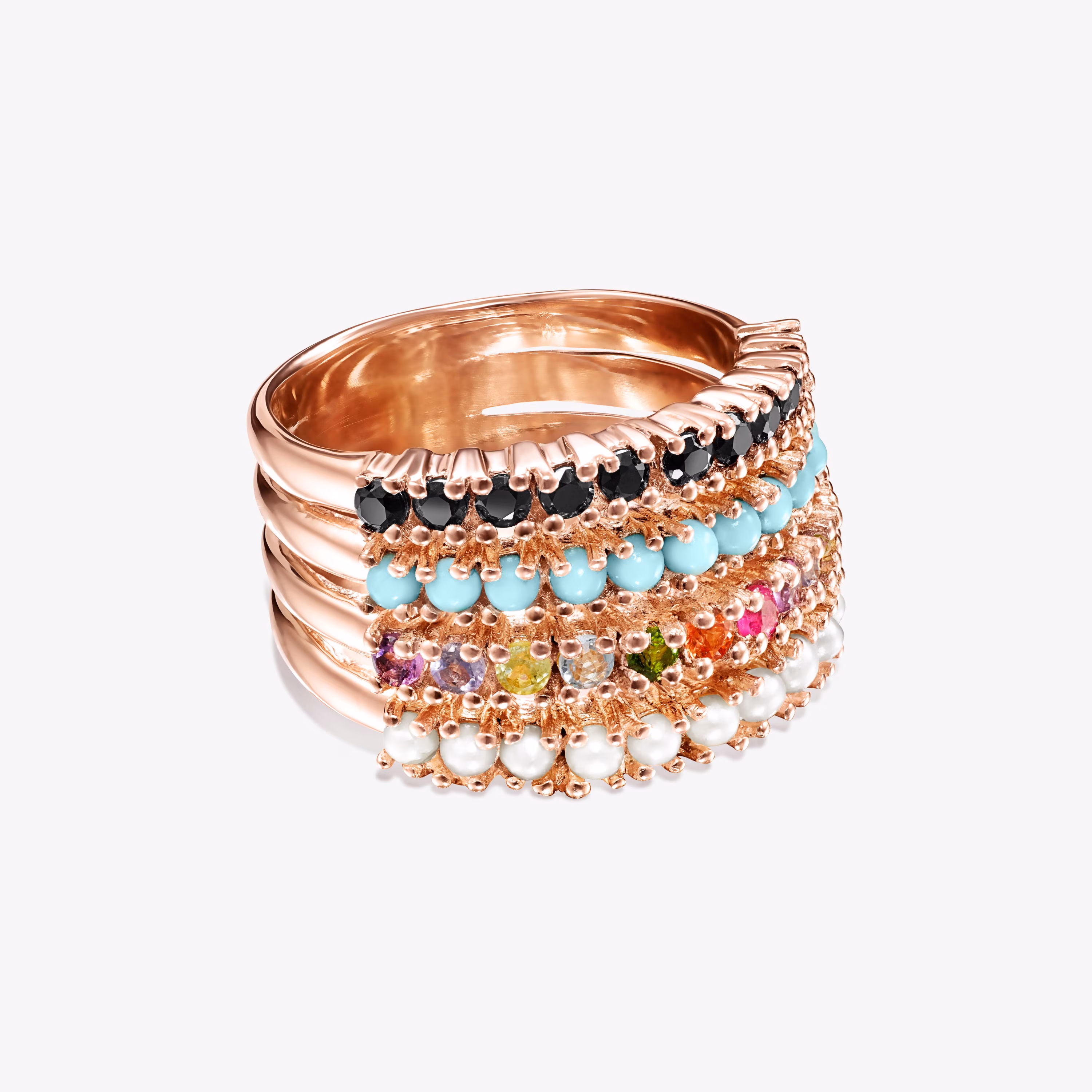 Anillo de plata vermeil rosa con gemas multicolor Straight