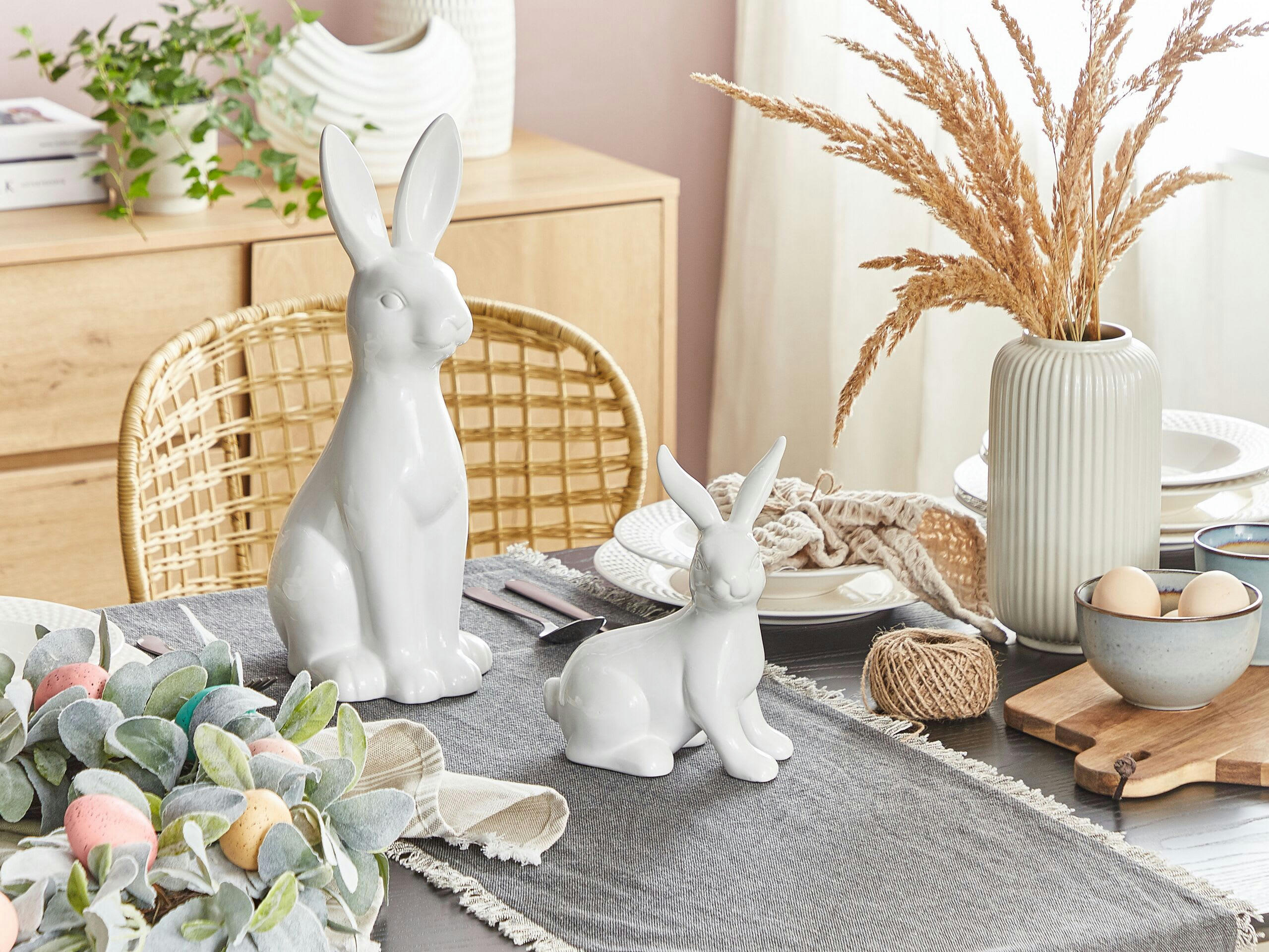 MORIUEX - Figurine décorative lapin en céramique blanc 21 cm
