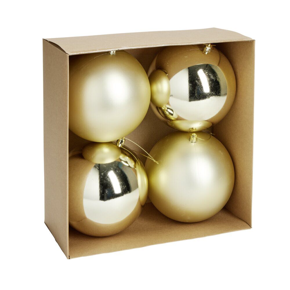 Boule de No&euml;l plastique doré x4 mate et brillant Ø15cm