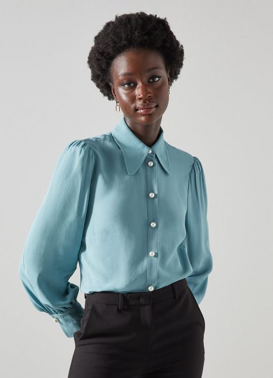 Sonya Pale Blue Crepe Blouse