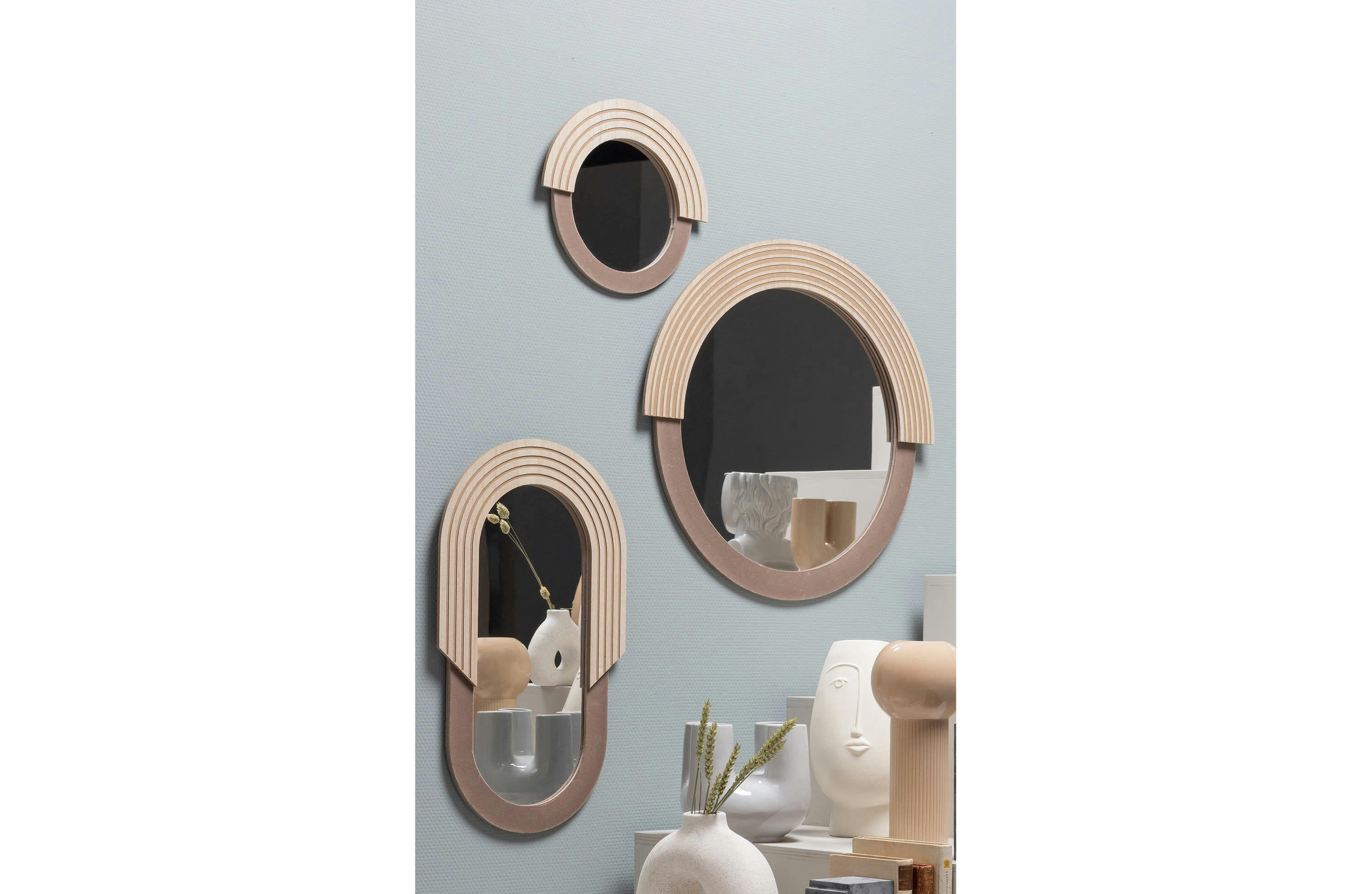 HAILEY - Grand miroir rond beige D60
