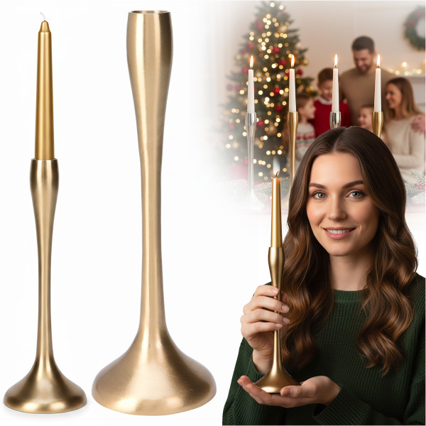 Świecznik Metalowy Pojedynczy Na Świecę Świeczki Świąteczny Glamour 25,5 Cm
