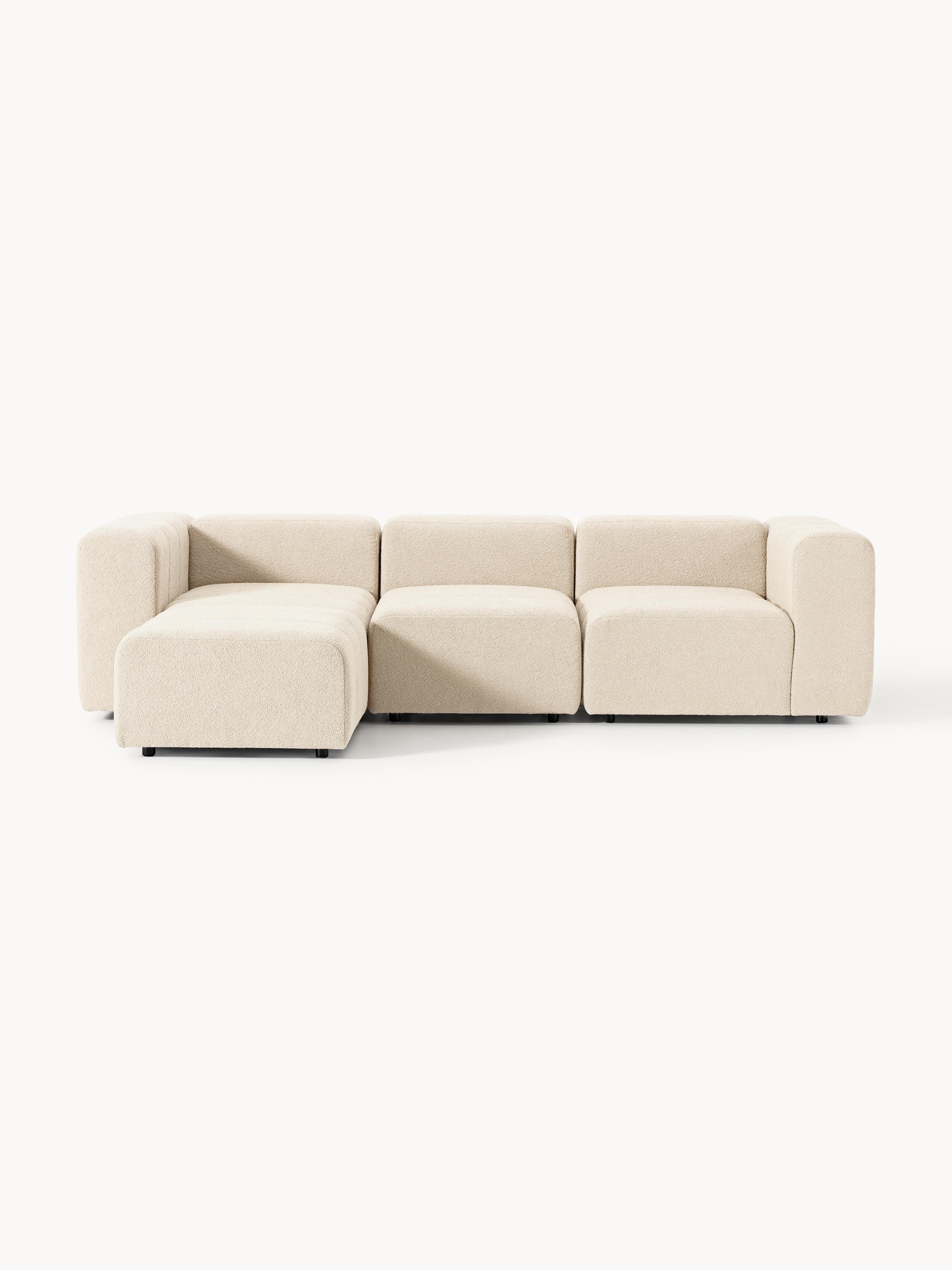 Modulares Bouclé-Sofa Lena (4-Sitzer) mit Hocker (links/rechts)