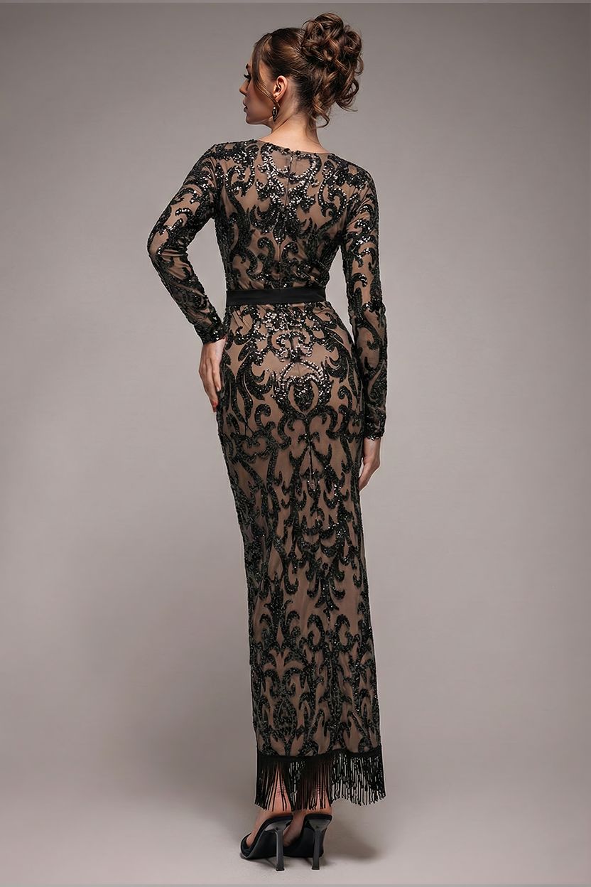 Goddiva Tassel & Sequin Maxi With Front Split