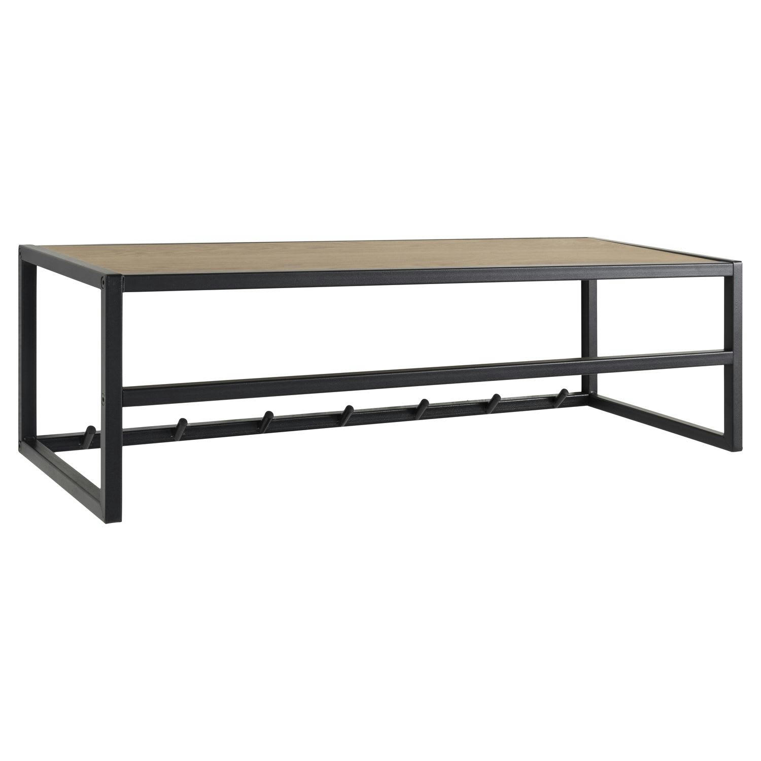 SIREINE - Etagère murale porte-manteau 7 accroches en mdf et métal beige