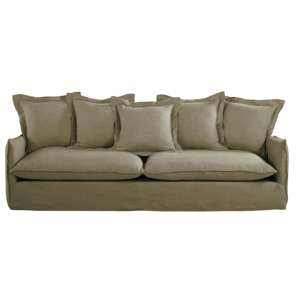 Barcelone - Canapé 5 places en lin vert kaki