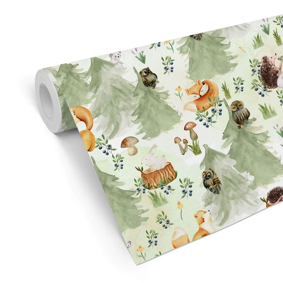 Vliestapete »Vintage Vliestapete«, Waldtiere Fuchs Eule Hase, mehrfarbig, matt