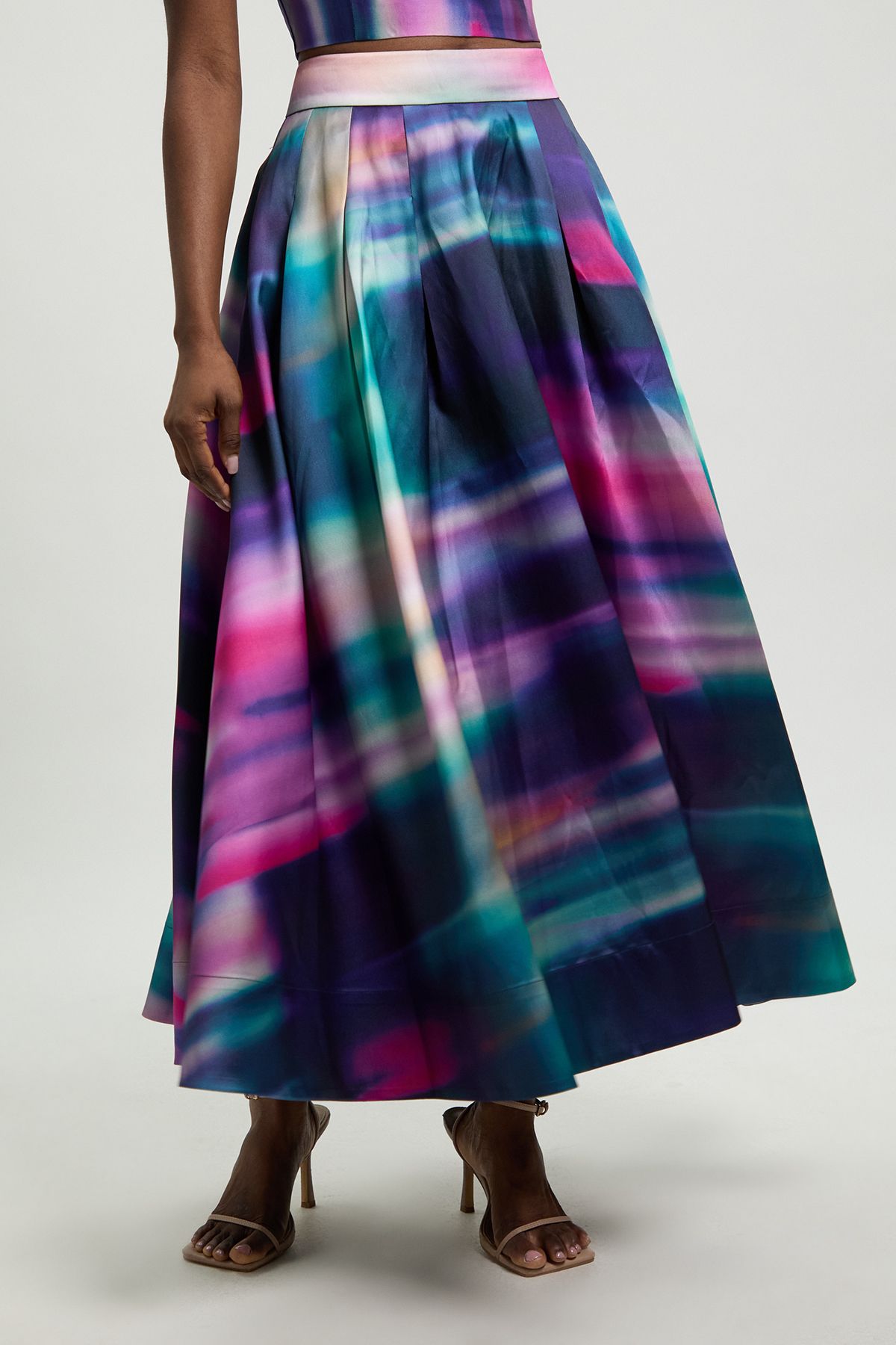 KarenMillen Jacquard Twill Blur Print Woven Prom Midi Skirt