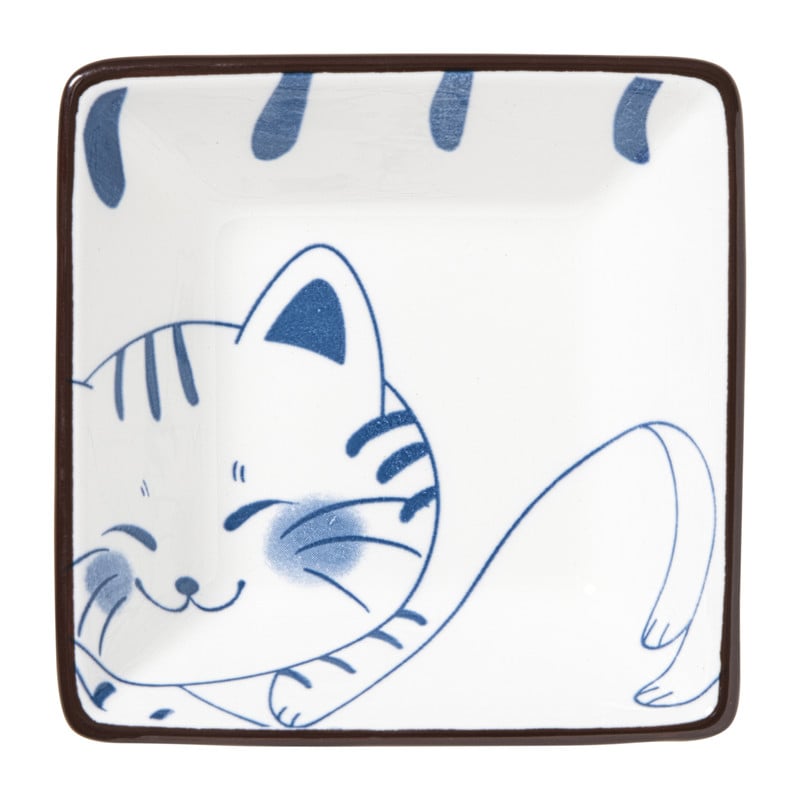 Schaaltje Mico kat klein - blauw/wit - 3x9.2x9.2 cm