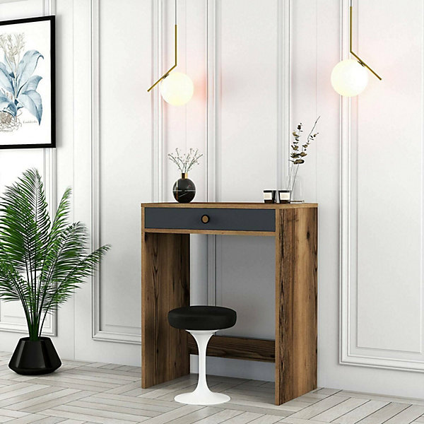 Console Solstice, Table polyvalente, Armoire de rangement, Bureau du couloir, 70x85h40 cm, Noyer et Anthracite