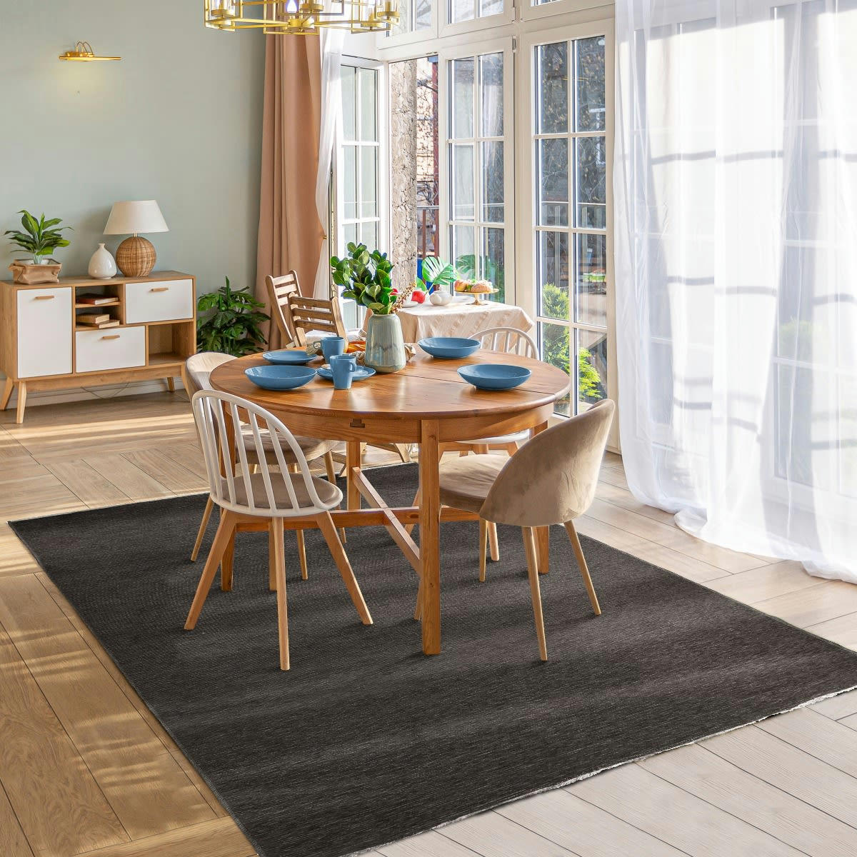 REVERSIBLE - Tapis réversible charbon/gris foncé 160x230