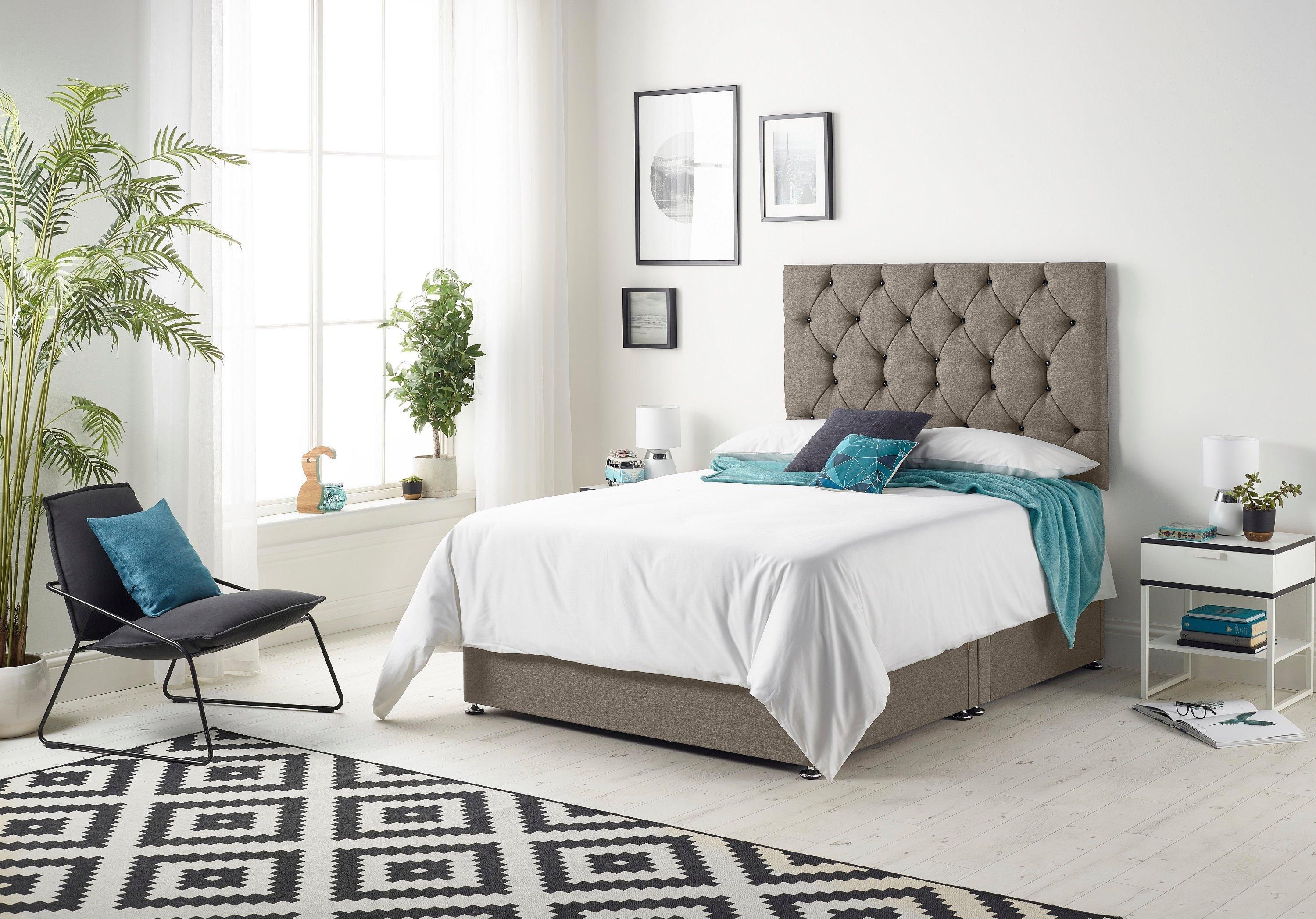 Somnior Premier Divan Bed with 24Cm Deep Mattress and Headboard In Wool Tweed Fabric