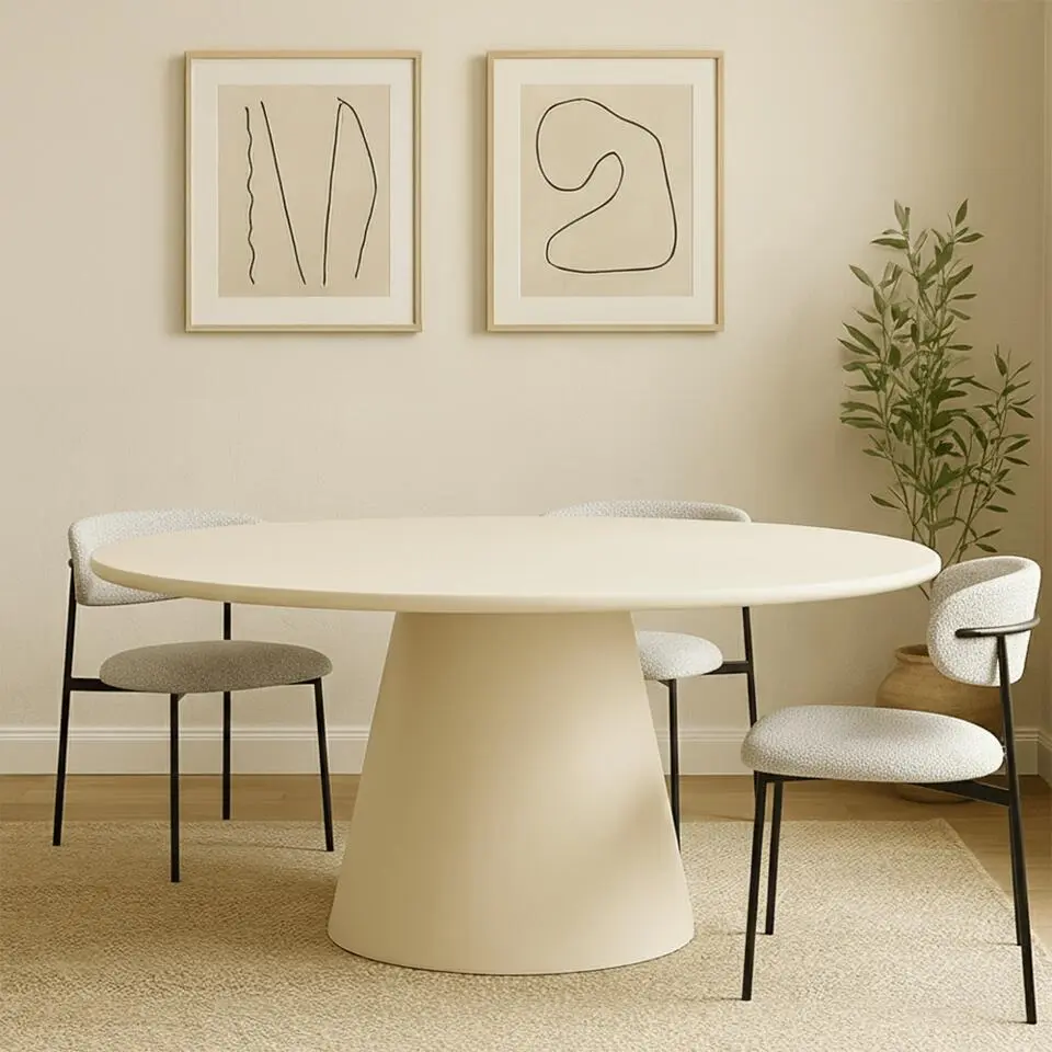 Mangohoutonline - Eettafel Savannah Microcement Kegelpoot 200cm Beige Ovaal