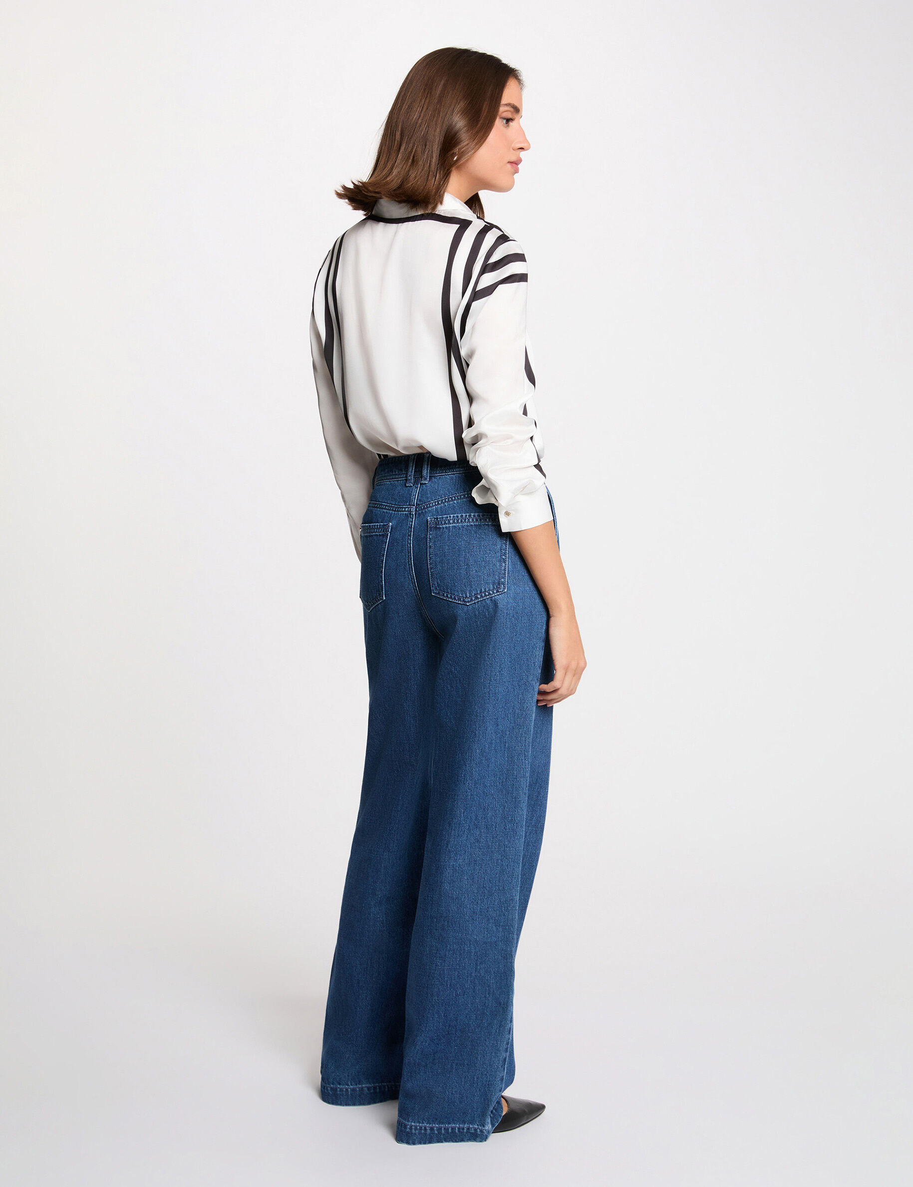 Striped Long-Sleeved Shirt White Women