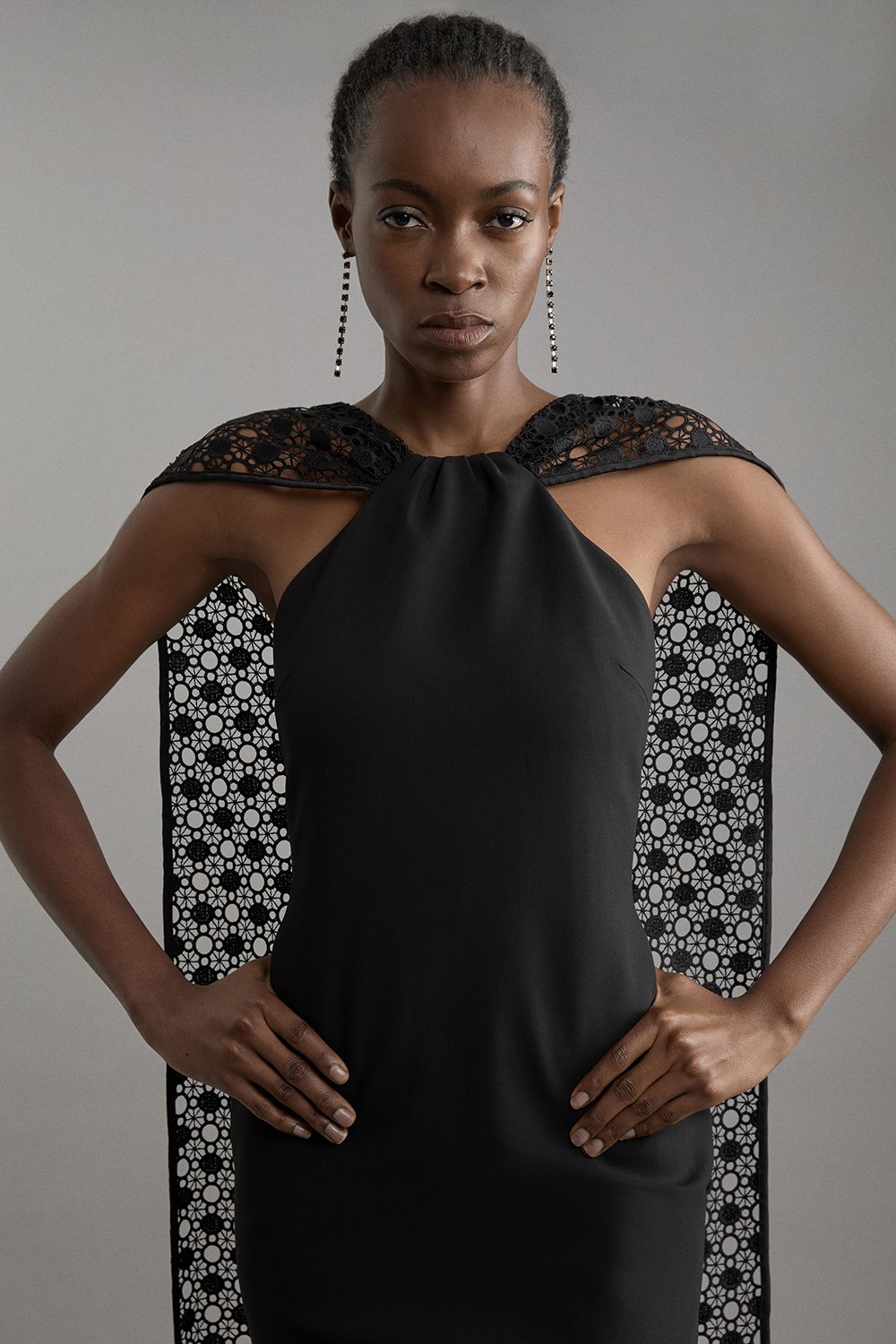 KarenMillen Petite Italian Satin Black Lace Mini Dress