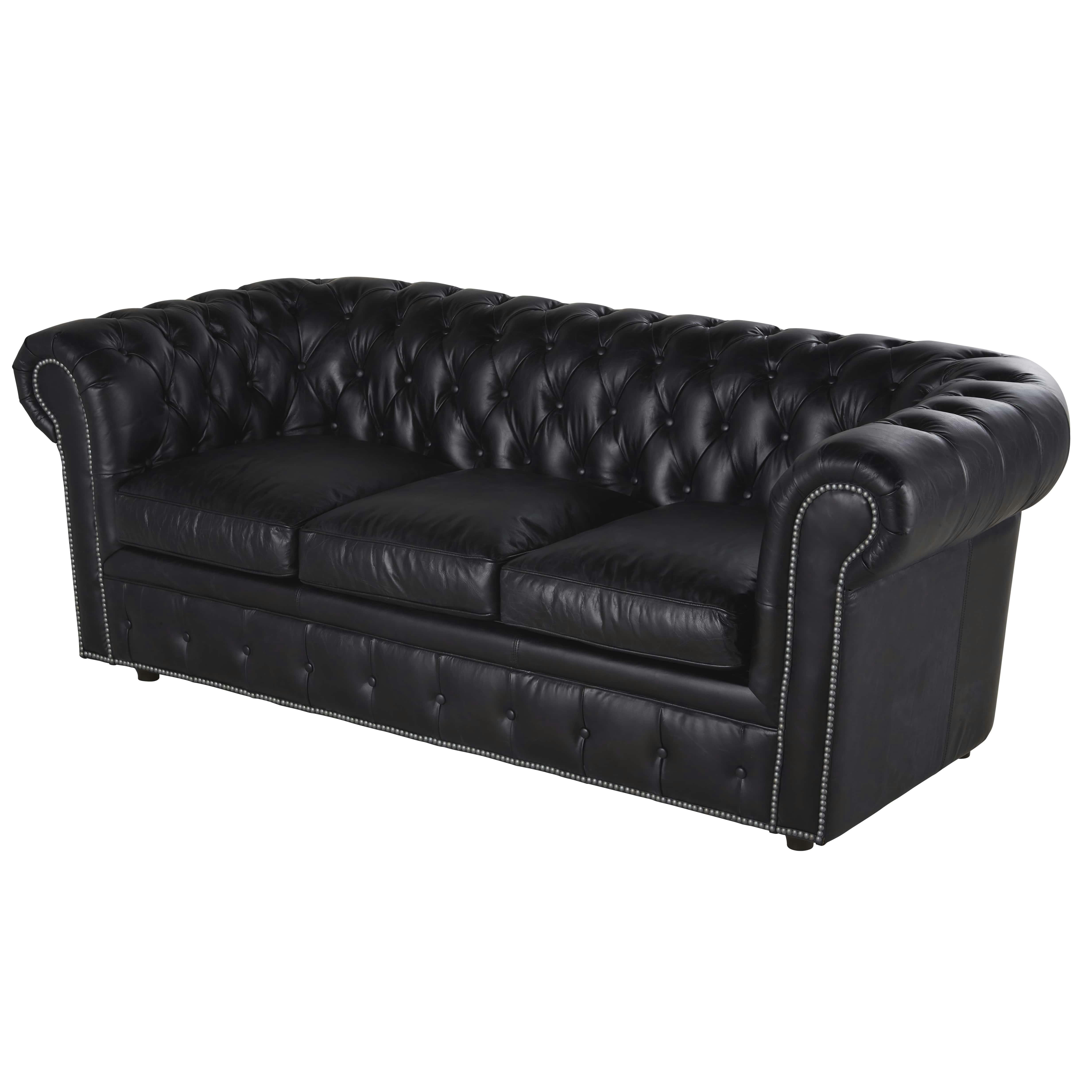 Chesterfield - Canapé capitonné 3 places en cuir noir
