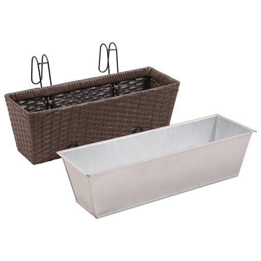 NNEVL Balcony Trapezoid Rattan Planter Set 50 cm 2 pcs Brown