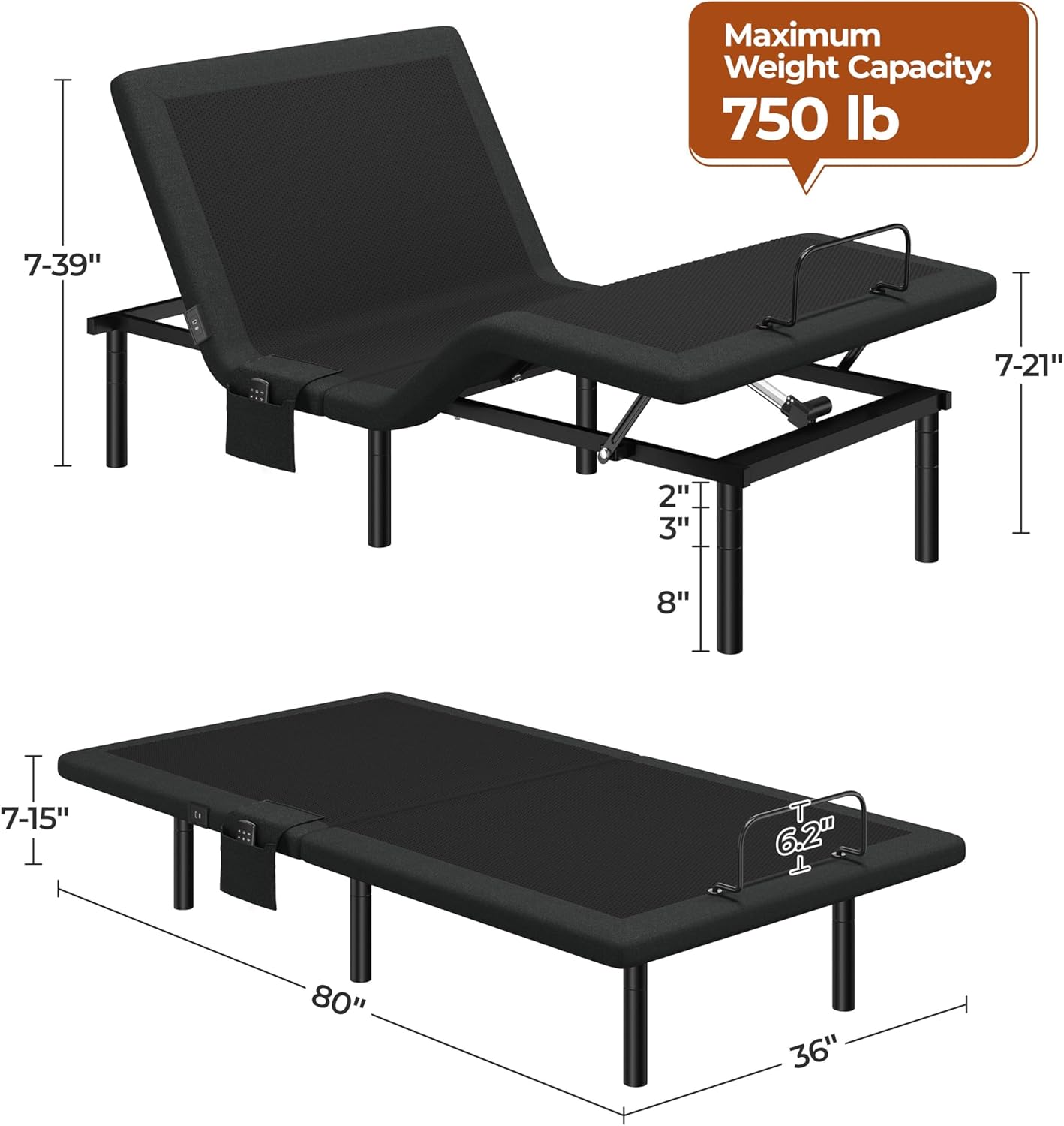 Yaheetech Twin XL Adjustable Bed Frame,w/Wireless Remote,Massage Function,Nightlight,4 Height-Adjustable Legs,Head & Foot Incline,USB Ports,Easy Assembly(3-Step)