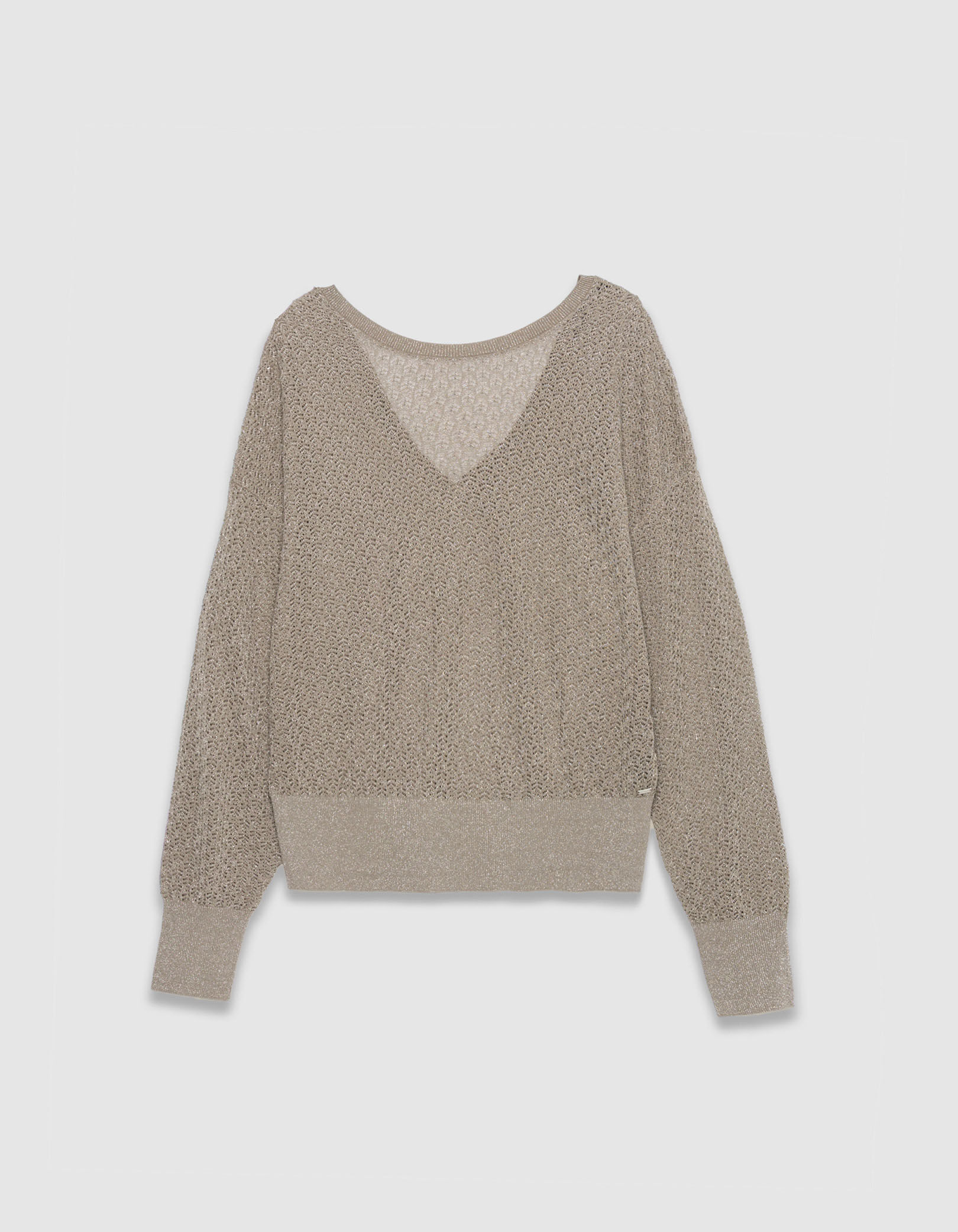 Pull chic beige tricot fantaisie pailleté ajouré Femme