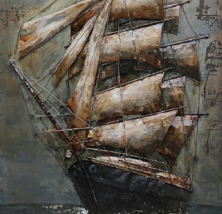 MÉTAL BRASS - Tableau relief en métal voilier géant 100x60