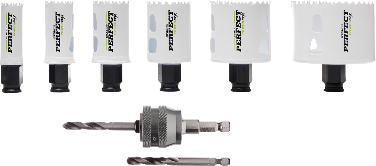 Zestaw otwornic bimetalicznych dla instalatorów sanitarnych / elektryków dla instalatorów sanitarnych 20, 25, 32, 38, 51, 68 mm STALCO PERFECT S-70778