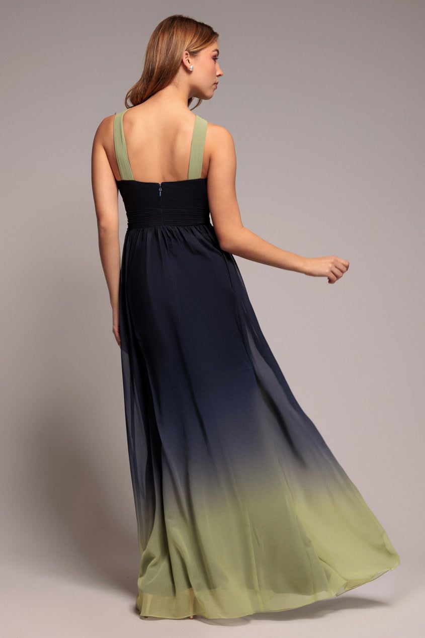 Goddiva Ombre Cross Front Pleated Maxi Dress