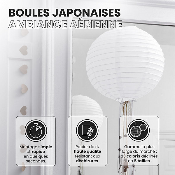 Lot de 12 Boules Japonaises Blanches 20 cm