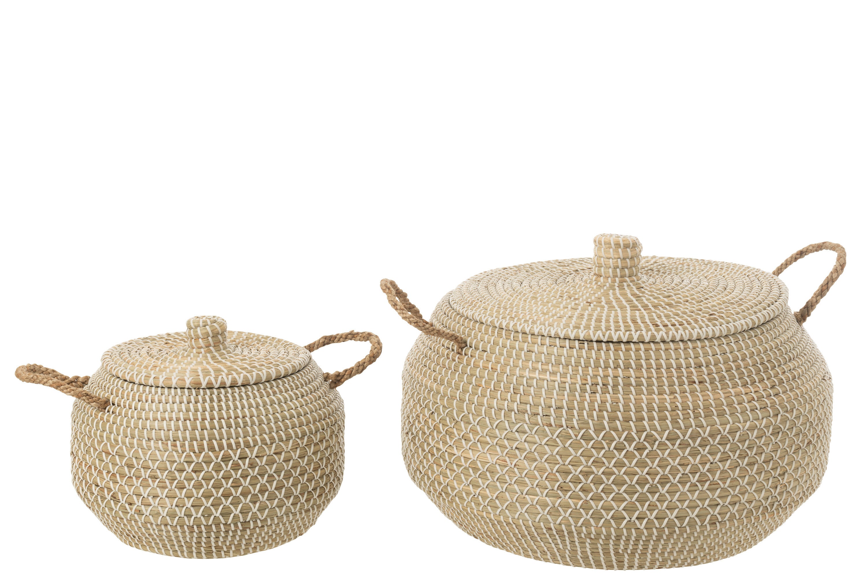 J-Line mand Handvat + Deksel - zeegras - naturel wit - set v