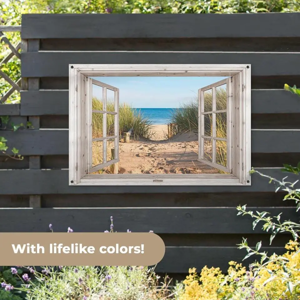 MuchoWow Tuinposter 120x80cm Doorkijk Strand Zee Duinen Zand