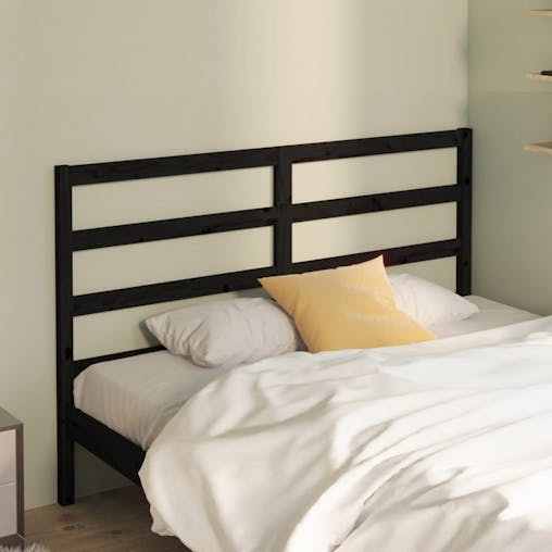 NNEVL Bed Headboard Black 141x4x100 cm Solid Wood Pine