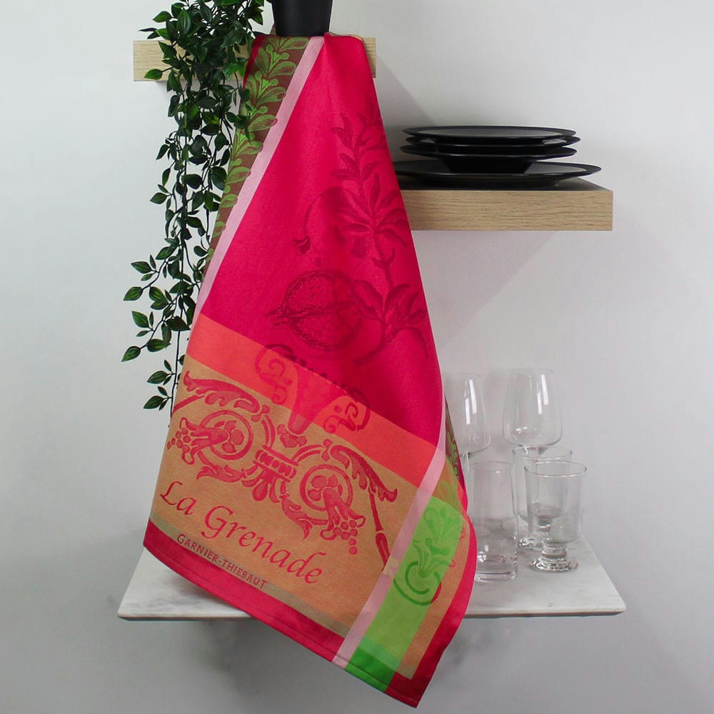 GRENADE ROSE - Torchon  pur coton vert 56x77