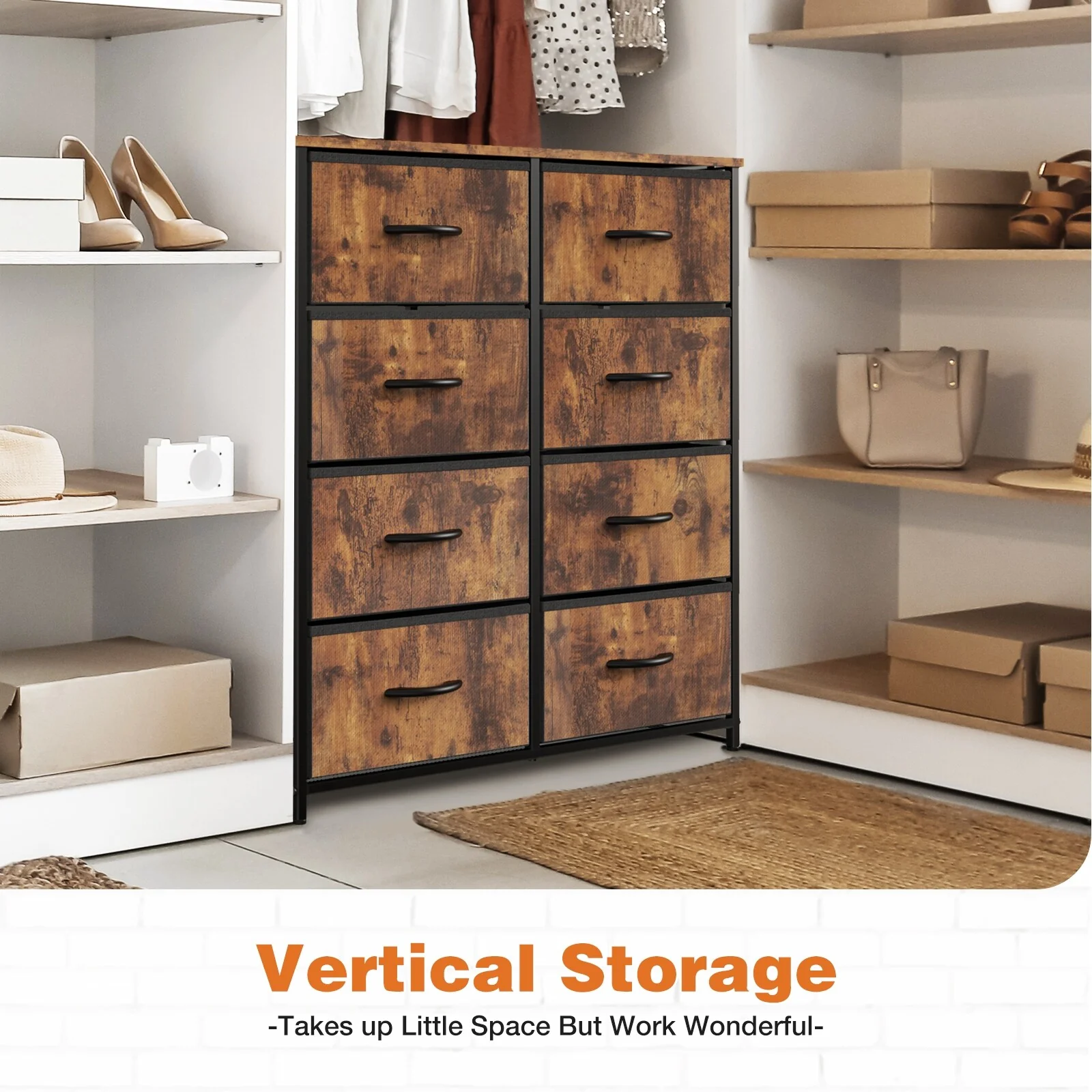 8-Drawer Double Dresser with Metal Handle, Metal Frame and Wood Top for Bedroom