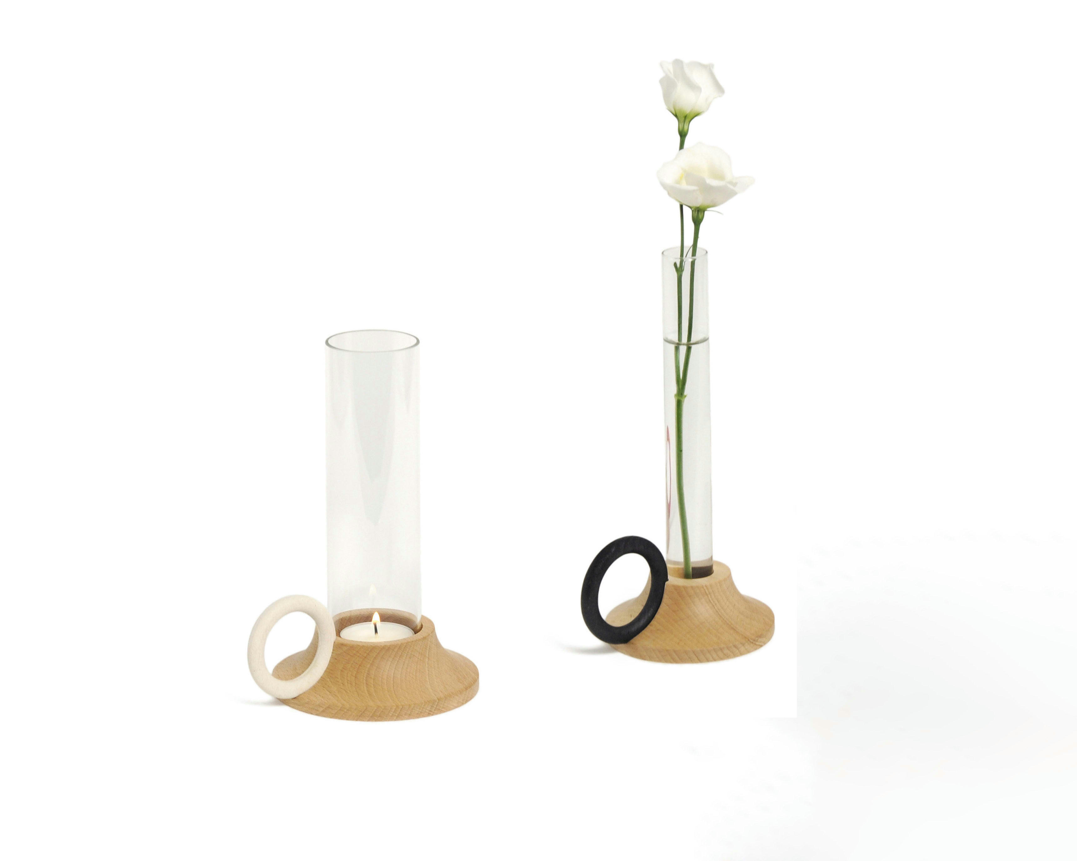 - Bougeoir anse blanche et Soliflore anse noire en bois