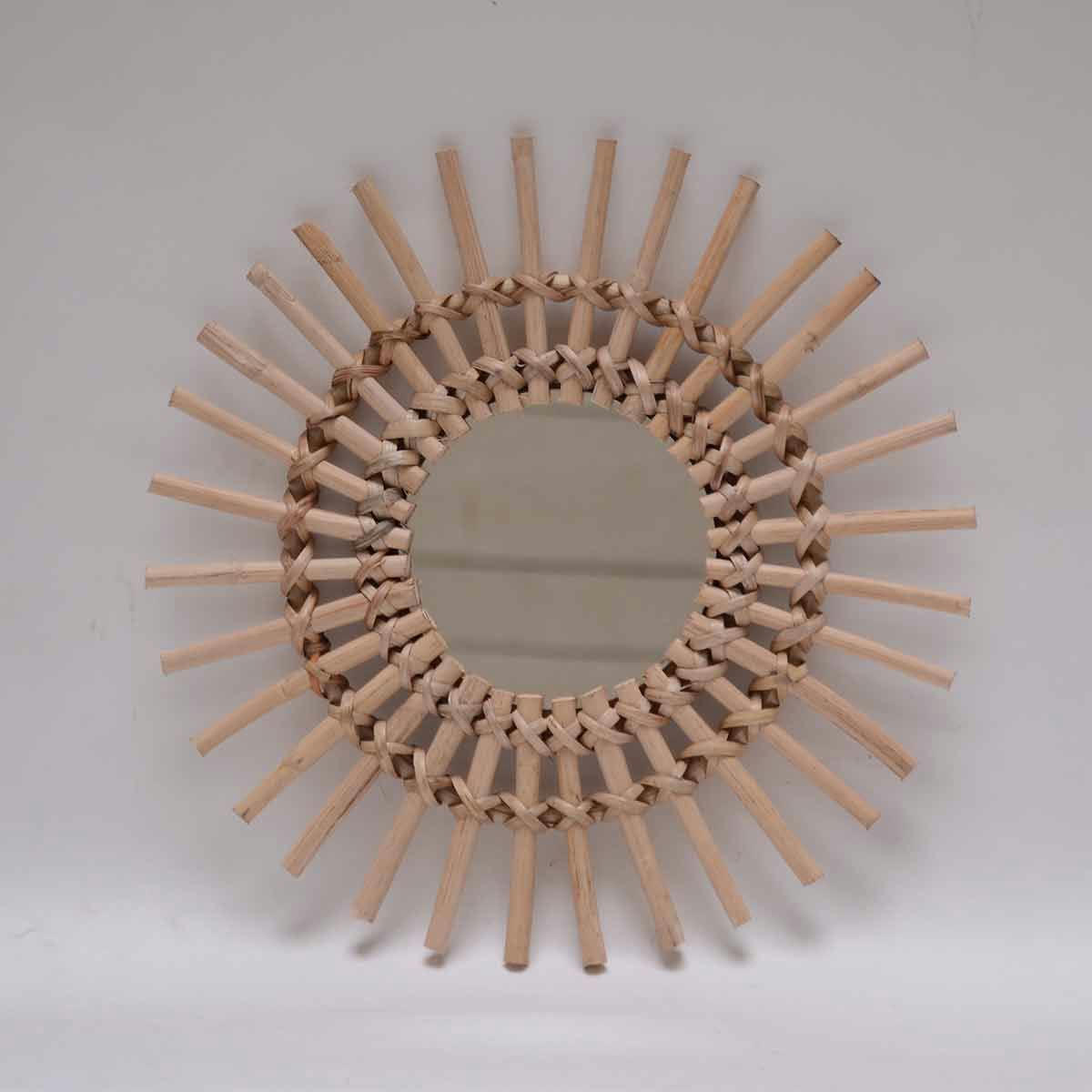 MOKA - Miroir rond en rotin beige D 10 cm