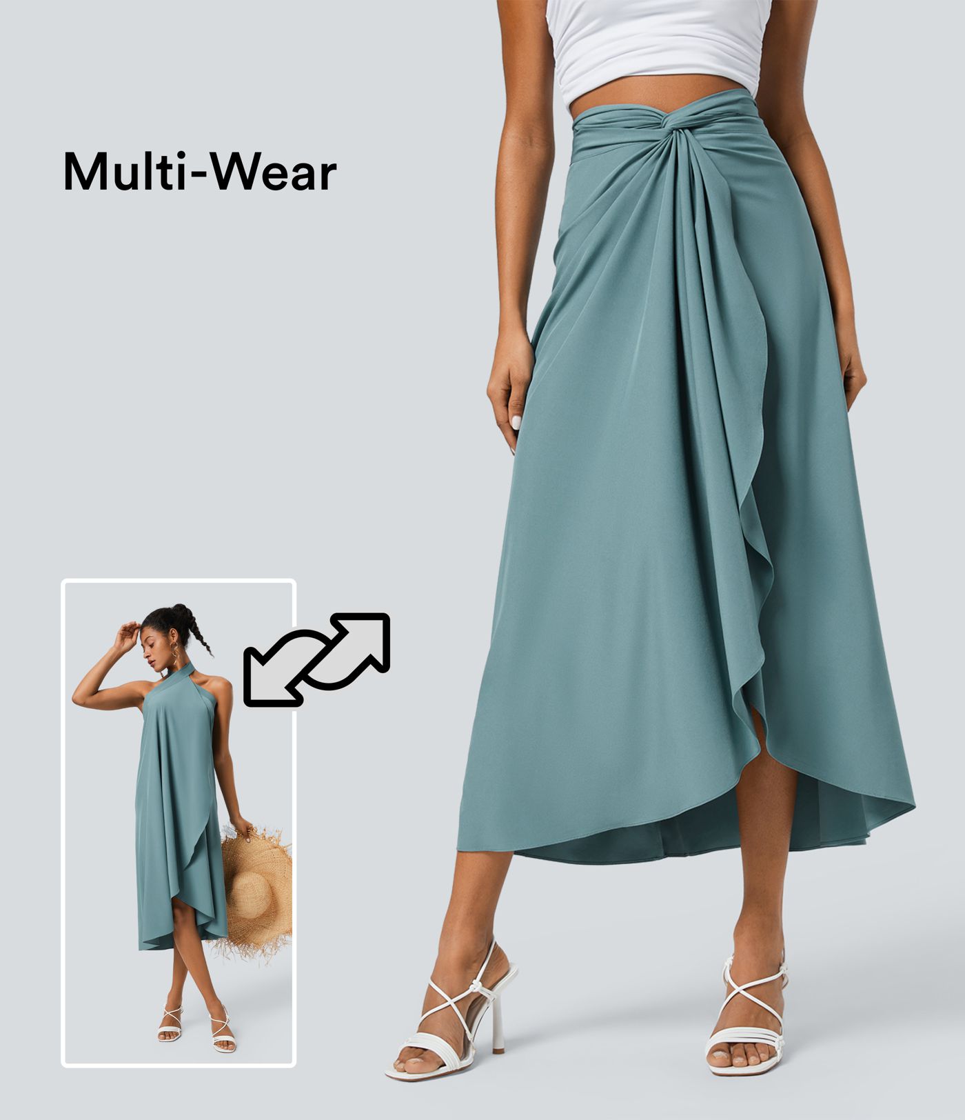 Jupe fluide de Vacances Breezeful™ Séchage Rapide Taille Haute Dos Noué Torsadé