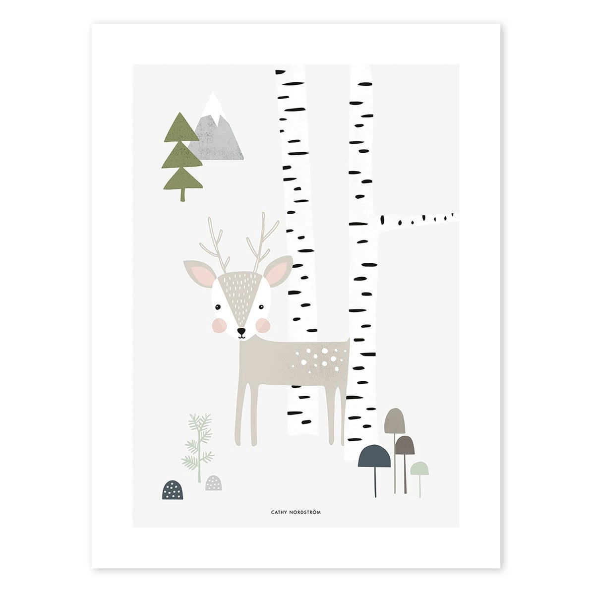 IN THE WOOD - Affiche cerf en Papier Gris