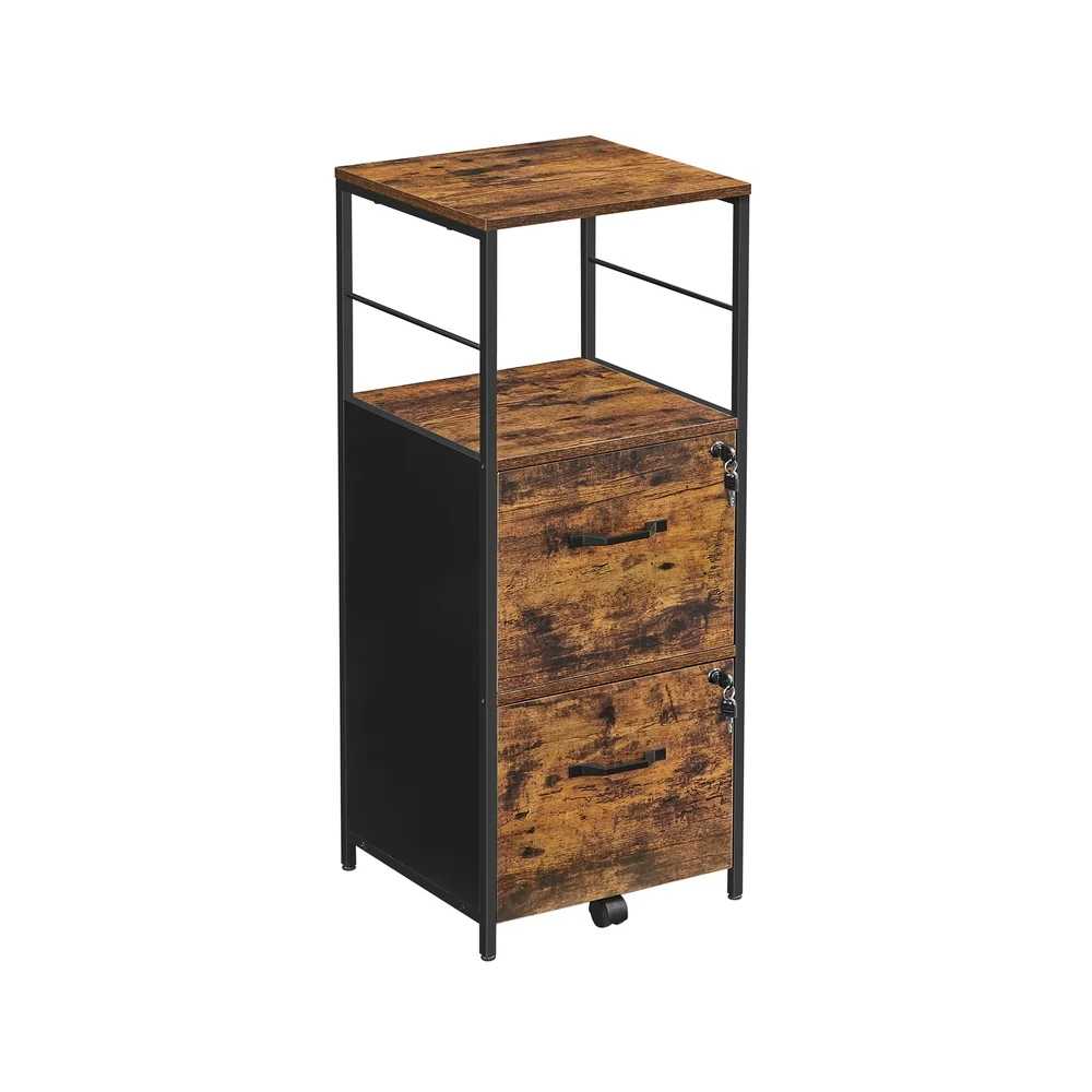 Caisson de bureau 2 tiroirs marron rustique et noir