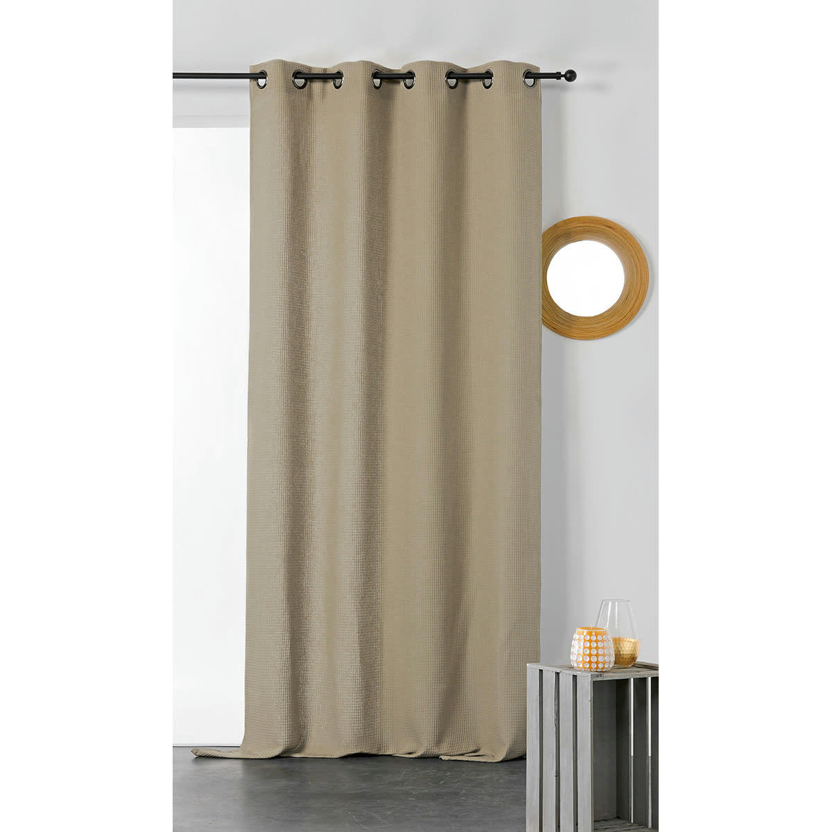 - Rideau en nid d'abeille coton taupe 140x245 cm