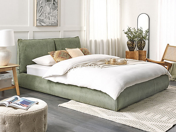 Lit avec sommier Velours côtelé VINAY 160 x 200 cm Vert olive