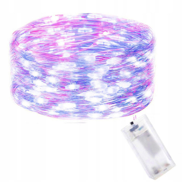 Lampki choinkowe 20 LED druciki na baterie różowe niebieskie